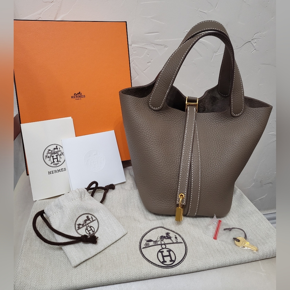 Hermes Picotin 18 Clemence Leather Etoupe